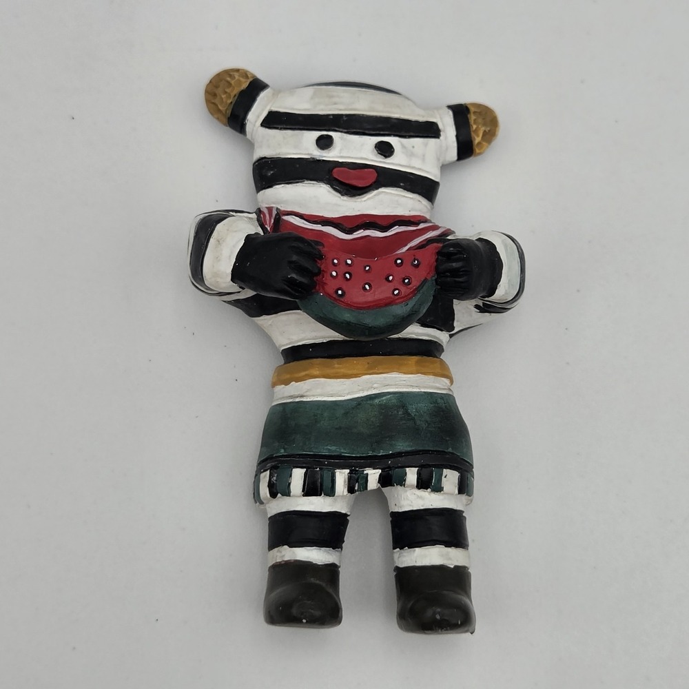 Vintage Hand Painted Ceramic Fridge magnet Kachina Clown Eating Watermelon 3"